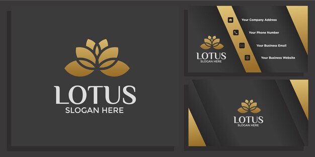 Logotipo de flor de lótus de luxo com cartão de visita