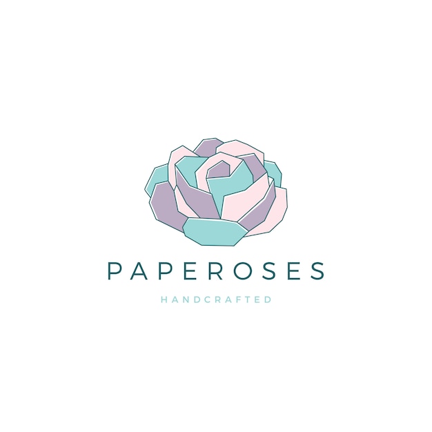 Logotipo de flor de papel geométrica rosa