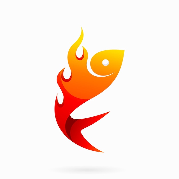 Vetor logotipo de fogo de peixe com conceito de chama de fogo
