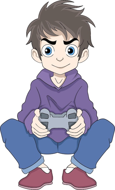 logotipo de garoto de desenho animado segurando um gamepad de jogos imagem criativa