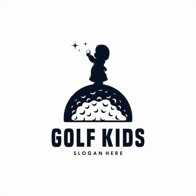 Logotipo de golfe de vetor de silhueta de crianças de golfe