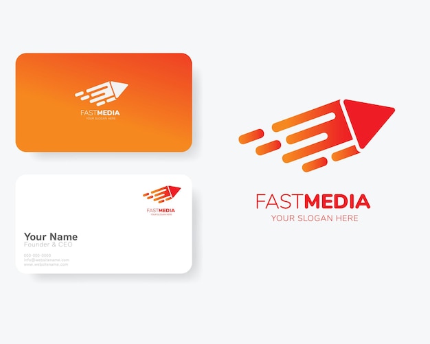 Vetor logotipo de growth media and speed representation em flat design com business card template