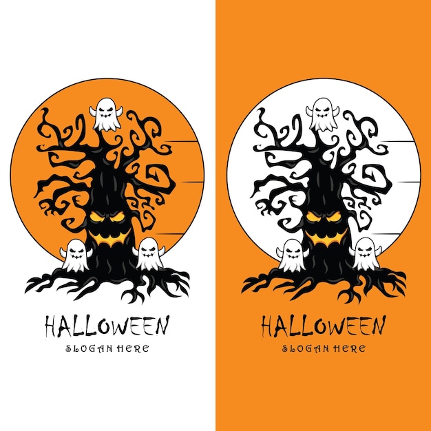 Logotipo de halloween com modelo de slogan