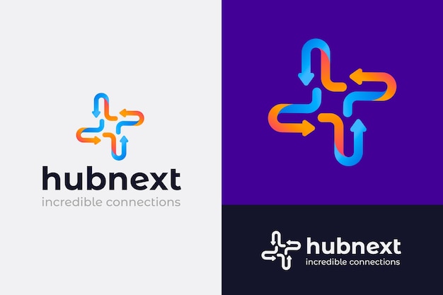 Logotipo de hub gradiente abstrato com modelo de slogan