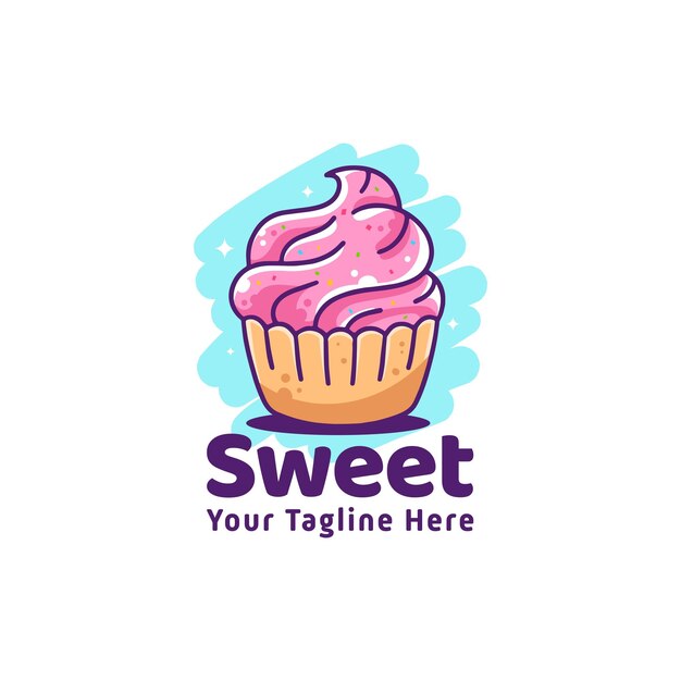 Logotipo de ilustração de desenho animado de cupcake fofo