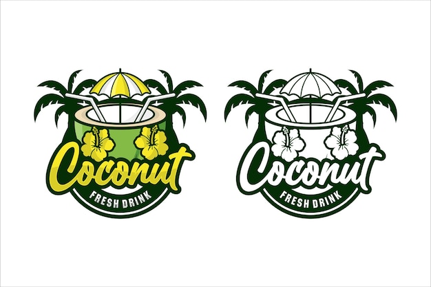 Vetor logotipo de ilustração de design de bebida fresca de coco