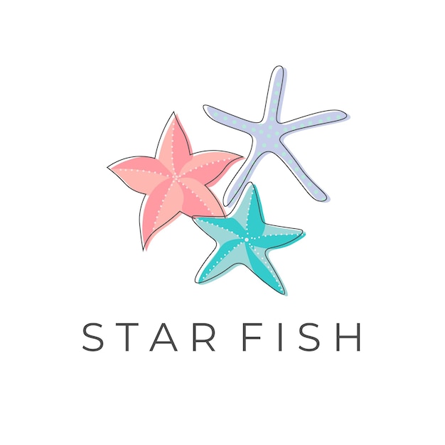 Logotipo de ilustração de linha de estrela do mar em lindas cores pastel