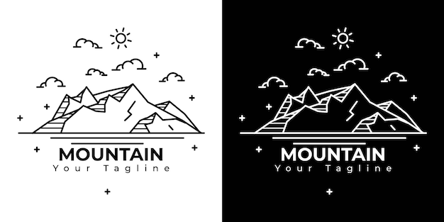 Logotipo de ilustração de montanha simples ícone de montanha simples com linhas símbolo de montanha em preto e branco