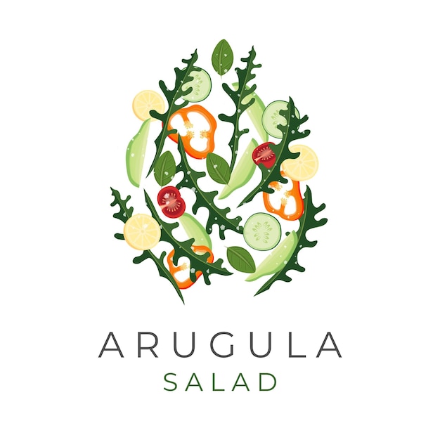 Vetor logotipo de ilustração de salada de legumes frescos de rúcula