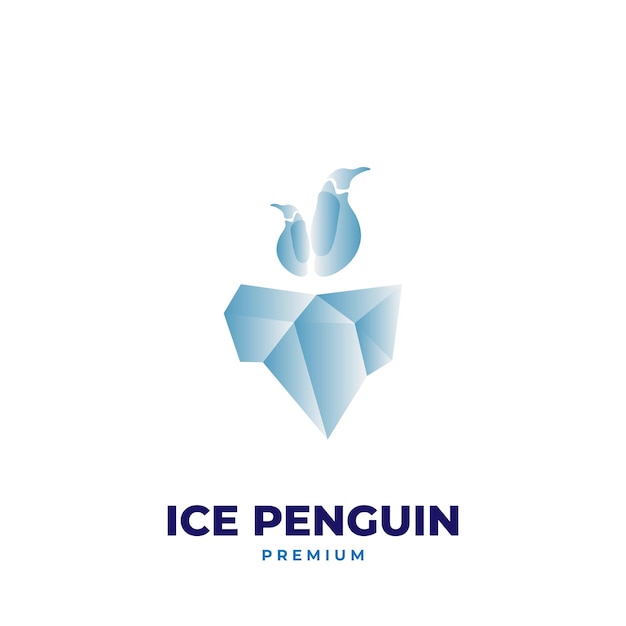 Vetor logotipo de ilustração de um casal de pinguins gradientes no gelo azul