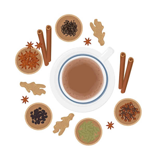 Logotipo de ilustração vetorial Chá indiano ou Karak Milk Chai chá indiano com várias ervas