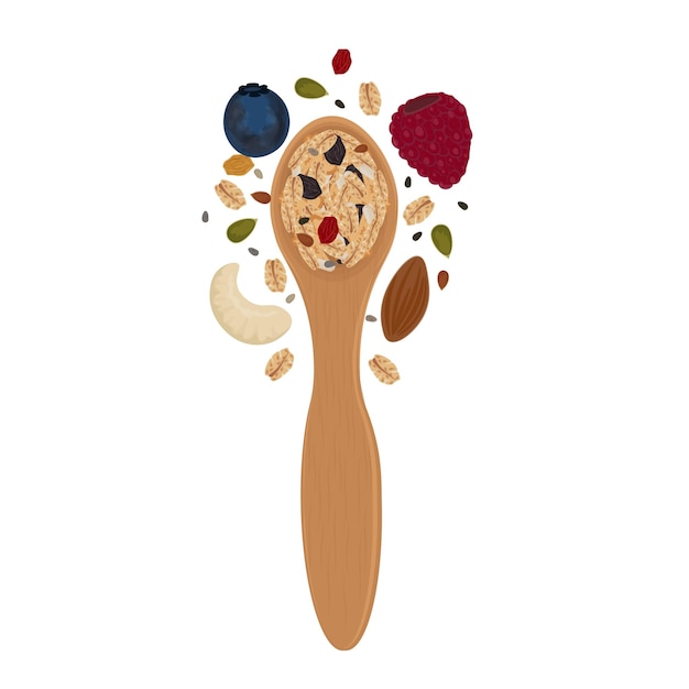 Logotipo de ilustração vetorial Clip art Muesli granola em uma colher