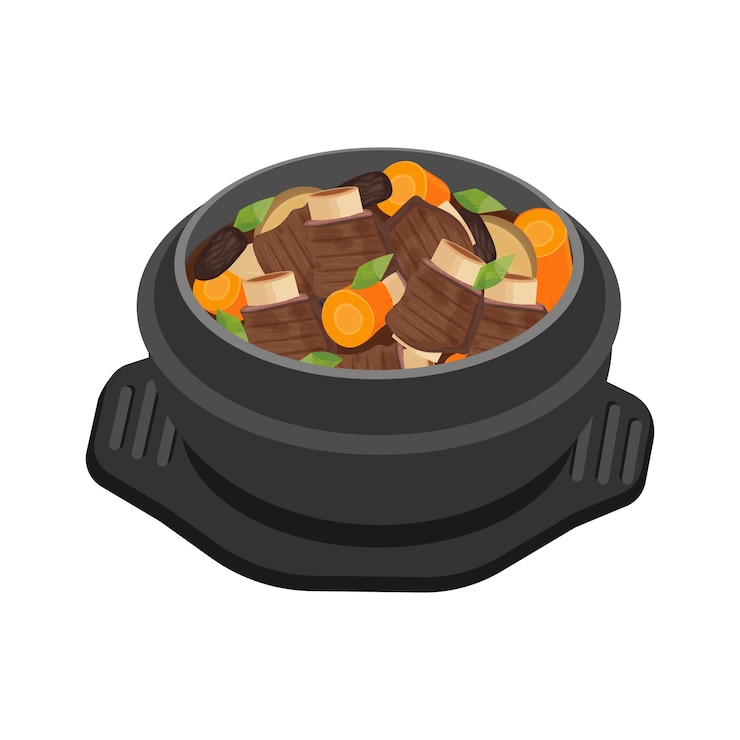 Vetor logotipo de ilustração vetorial comida coreana galbi jjim costelas curtas assadas em um ttukbaegi