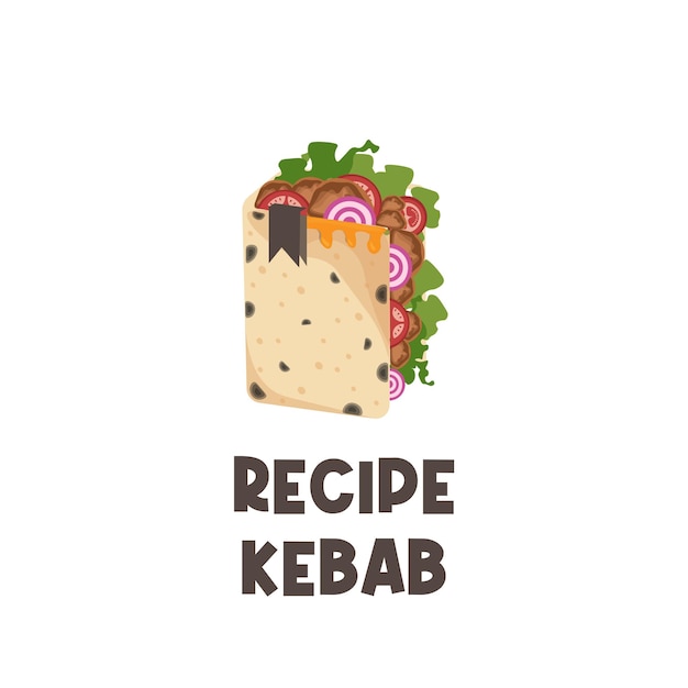 Logotipo de ilustração vetorial de receita de kebab de livro de kebab