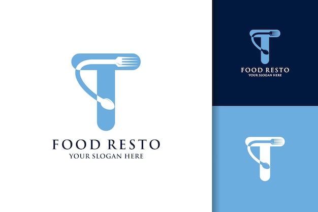 Logotipo de inspiração do restaurante de comida com a letra t do garfo da colher