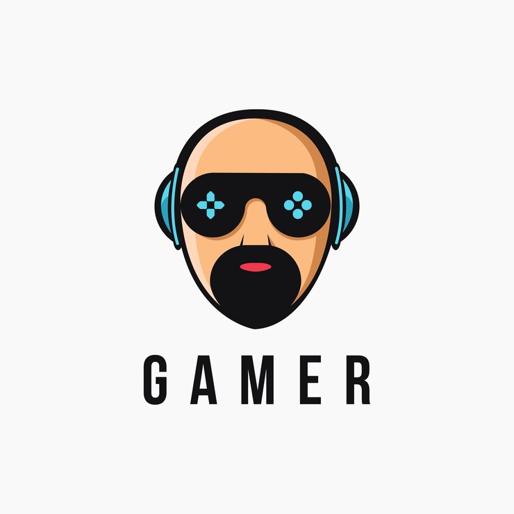 Vetor logotipo de jogador mascot man com modelo de vetor de ícone de logotipo de olho de vidro joystick em fundo branco