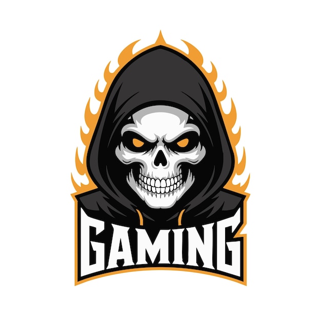 Logotipo de jogos Skull Black Hoodie Flame
