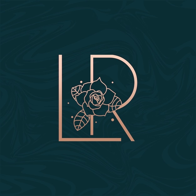 Logotipo de letra de beleza de flor lr inicial em mármore vetor