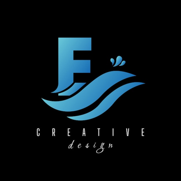 Vetor logotipo de letra f com ondas e gotas de água ilustração vetorial de design