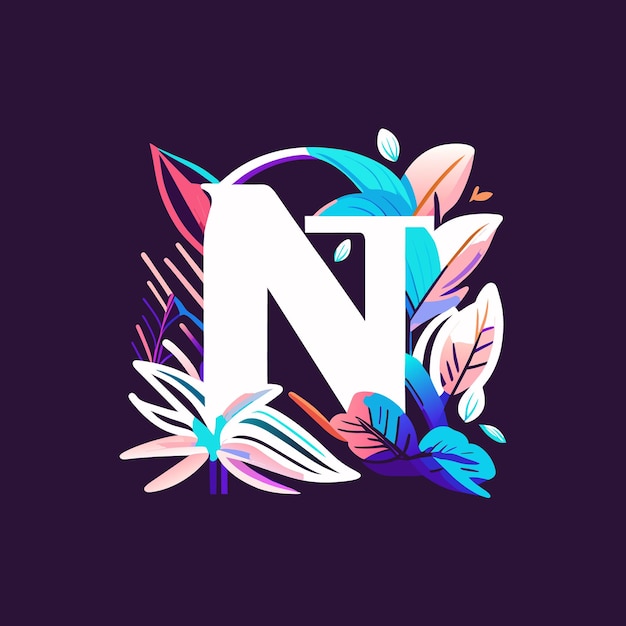 Logotipo de letra n e logotipo de flor plana n