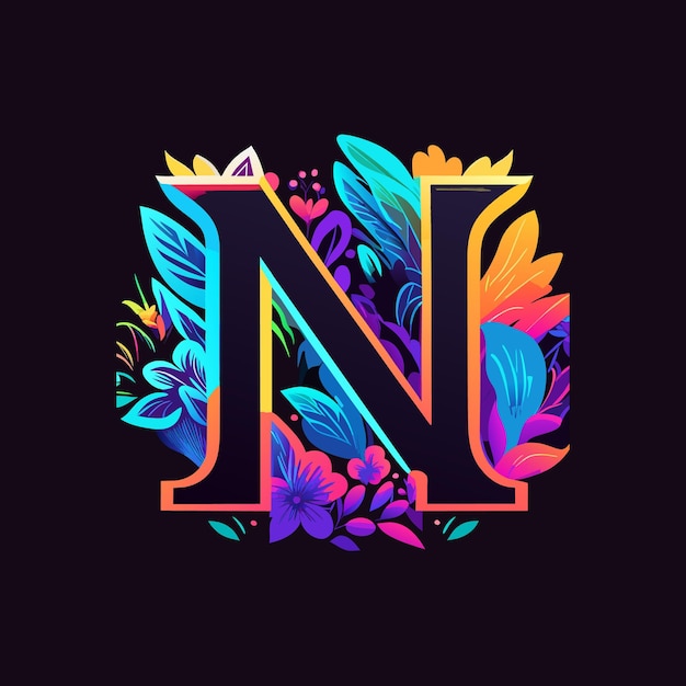 Logotipo de letra n e logotipo de flor plana n