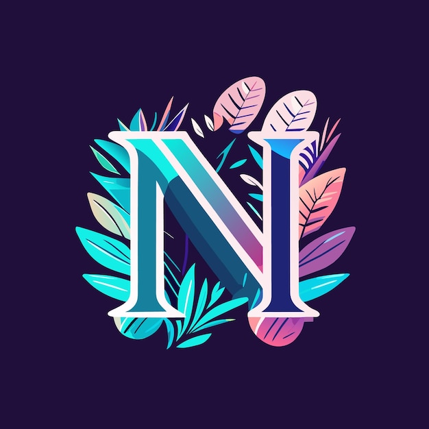Vetor logotipo de letra n e logotipo de flor plana n