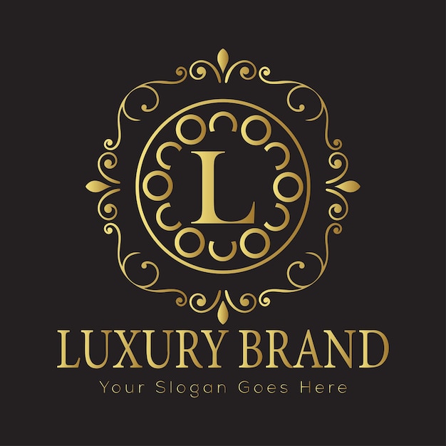 Logotipo de letra ornamentada de luxo com moldura circular e pontos