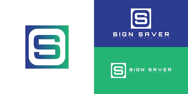 Vetor logotipo de letra quadrada inicial s ou ss em cor azul-verde isolado em vários fundos