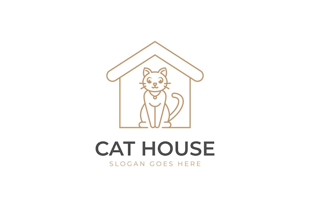 Logotipo de linha de casa de gato para logotipo de loja de animais design de logotipo de loja de comida de gato