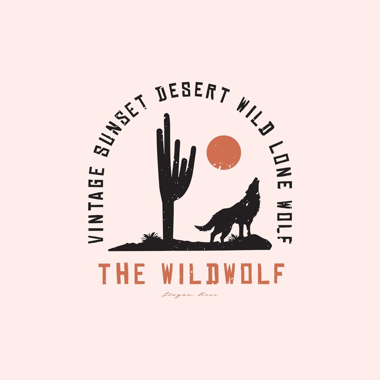 Vetor logotipo de lobo selvagem vintage, emblemas e elementos de design com textura grunge