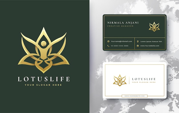 Logotipo de lótus dourado e design de cartão de visita