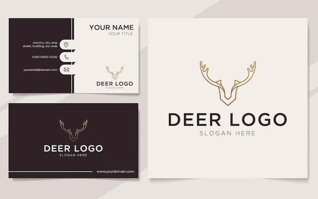 Logotipo de luxo com contorno de cervo e modelo de cartão de visita