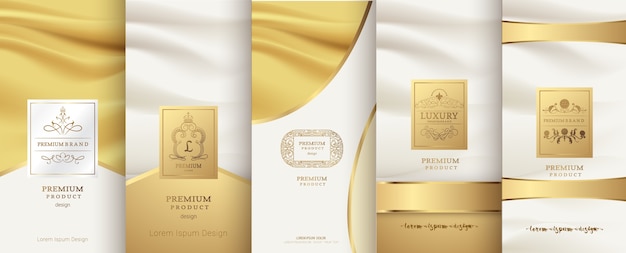 Logotipo de luxo e design de embalagem de ouro