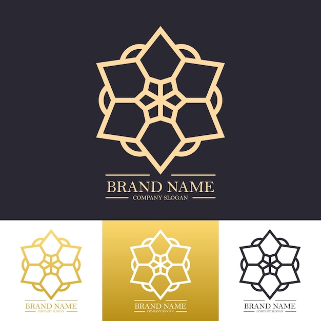 Logotipo de luxo estrela flor e mandala de floco de neve com conceito de arte de linha melhor para produtos premium