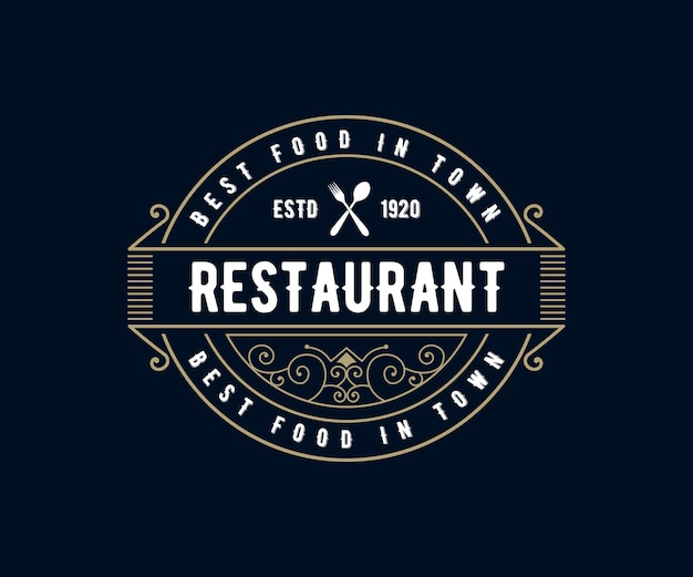 Logotipo de luxo retrô antigo com moldura ornamental para hotel restaurante café cafeteria