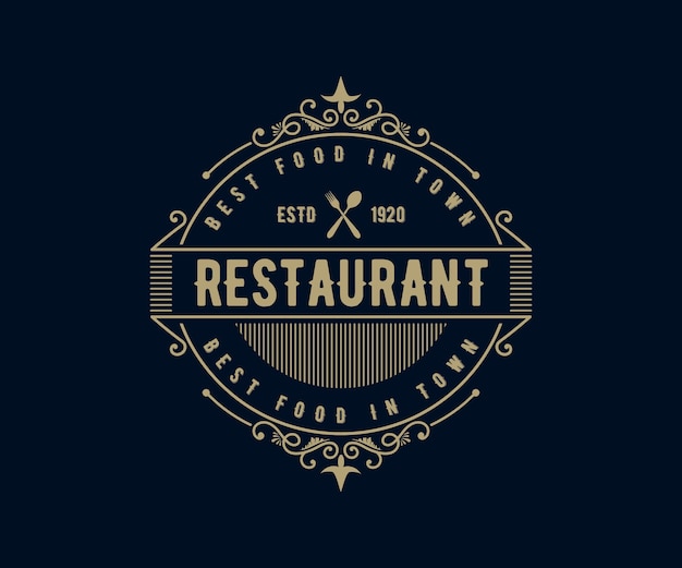 Logotipo de luxo retrô antigo com moldura ornamental para hotel restaurante café cafeteria