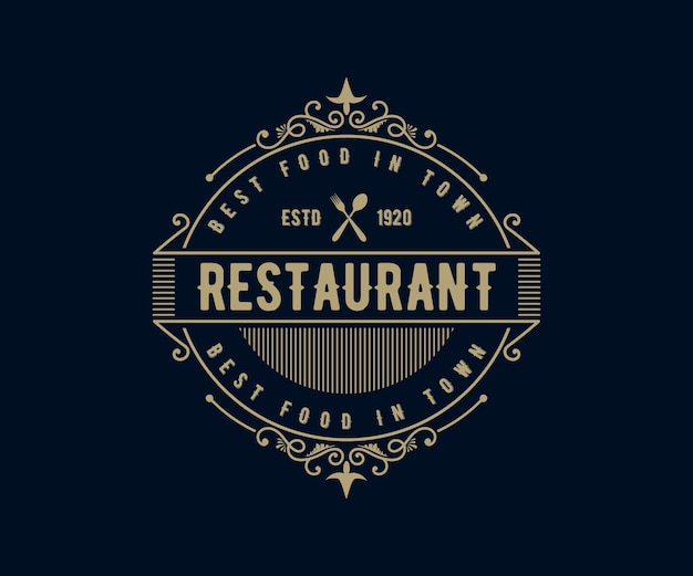 Logotipo de luxo retrô antigo com moldura ornamental para hotel restaurante café cafeteria