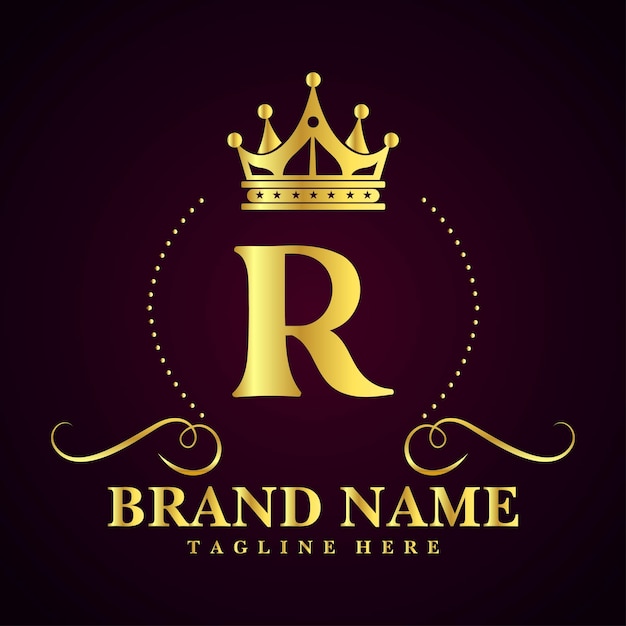 Vetor logotipo de marca de luxo com a letra r com coroa