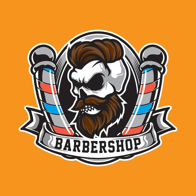 Logotipo de mascote de cabeça de caveira de barbearia