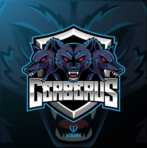 Vetor logotipo de mascote de cerberus de três cabeças