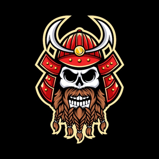 Logotipo de mascote de crânio de samurai isolado