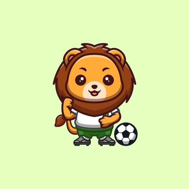 Logotipo de mascote de desenho animado Kawaii bonito e criativo de futebol de leão