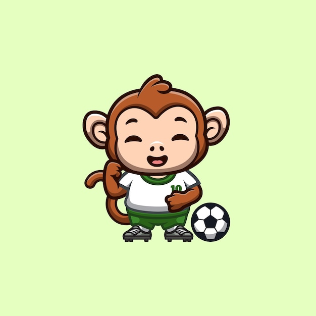 Logotipo de mascote de desenho animado Kawaii bonito e criativo de futebol de macaco