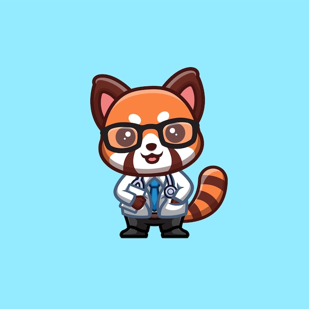 Logotipo de mascote de desenho animado kawaii do doutor panda vermelho fofo criativo