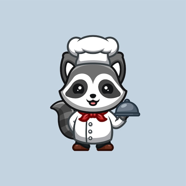 Logotipo de mascote de desenho animado kawaii fofo do chef guaxinim