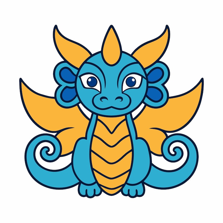 Vetor logotipo de mascote de dragão majestoso e ornamentado com escamas intrincadas, bigodes fluídos e curvas dinâmicas