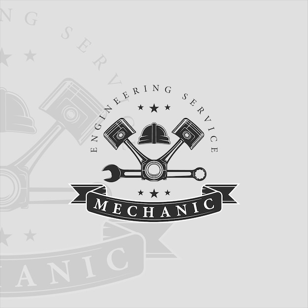 Vetor logotipo de mecânico ou pistão modelo de ilustração vetorial vintage design de ícone logotipo de serviço de engenharia