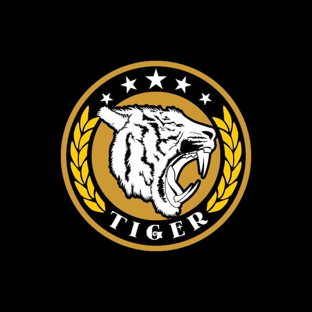 Logotipo de medalha de tigre vetor símbolo militar cabeça de leão com inspiração de design de louro