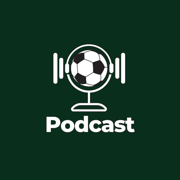 Logotipo de microfone e bola de futebol. podcast do esporte. logo do podcast de futebol.