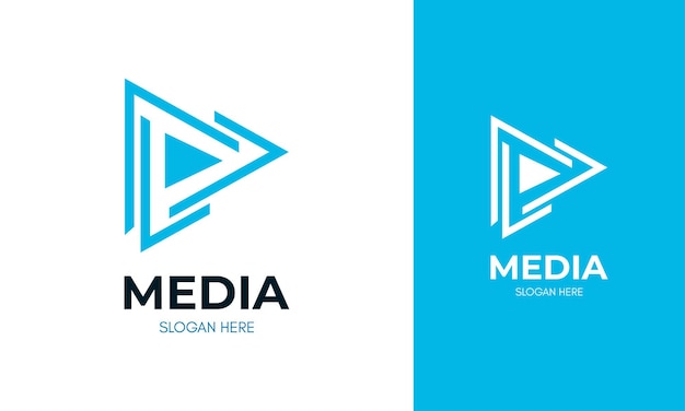 Vetor logotipo de mídia com design de vídeo criativo em forma de triângulo